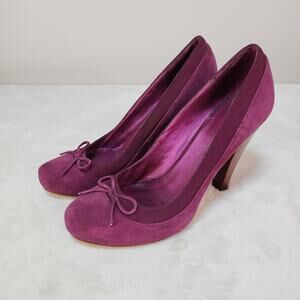 Whimsigoth Coquette Purple Suede Heels 39 8.5 Bow Twee Dark Academia Closed Toe